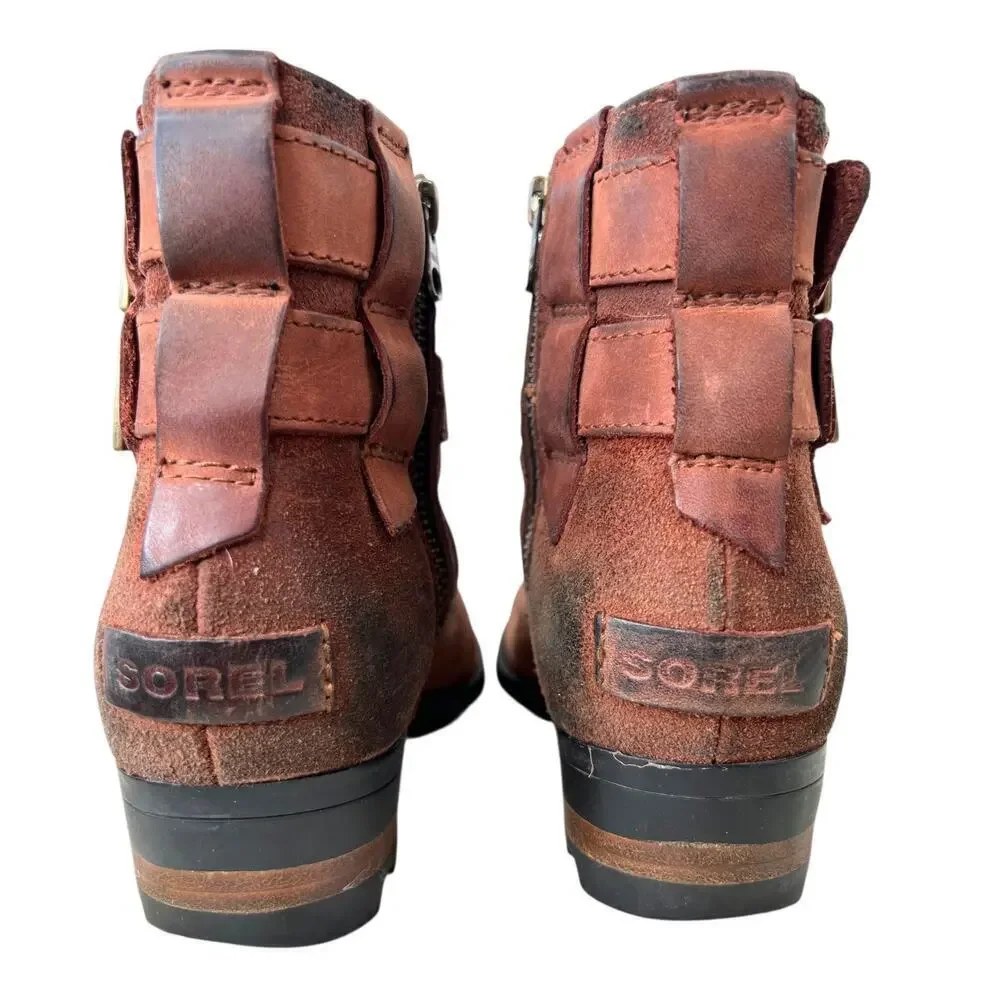 SOREL Lolla Leather Ankle Boots in Brown Women’s 7